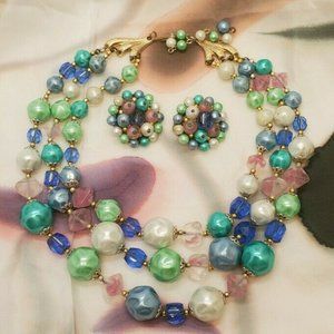 Vintage TARA Multicolor Necklace Earrings Set
